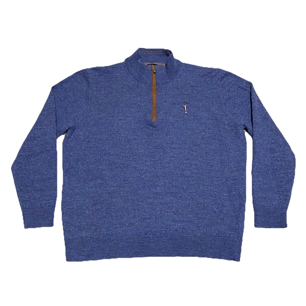 Johnnie-O Sweater Mens XL Blue 1/4 Zip Merino Wool Mock Neck Knit Pullover